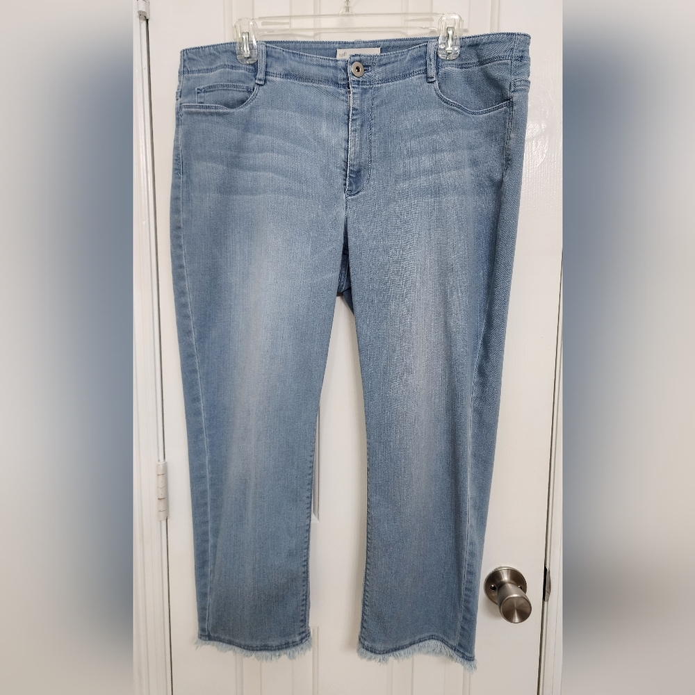 J.Jill light blue Denim crop pants with fringe - size 14